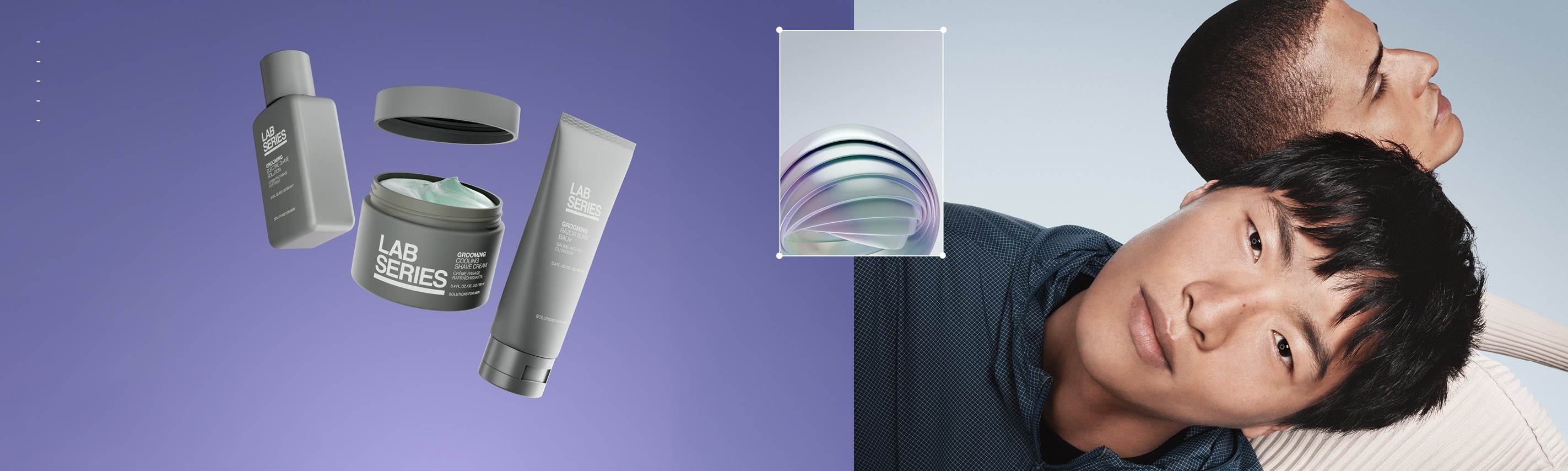 Image of men using Lab Series grooming products